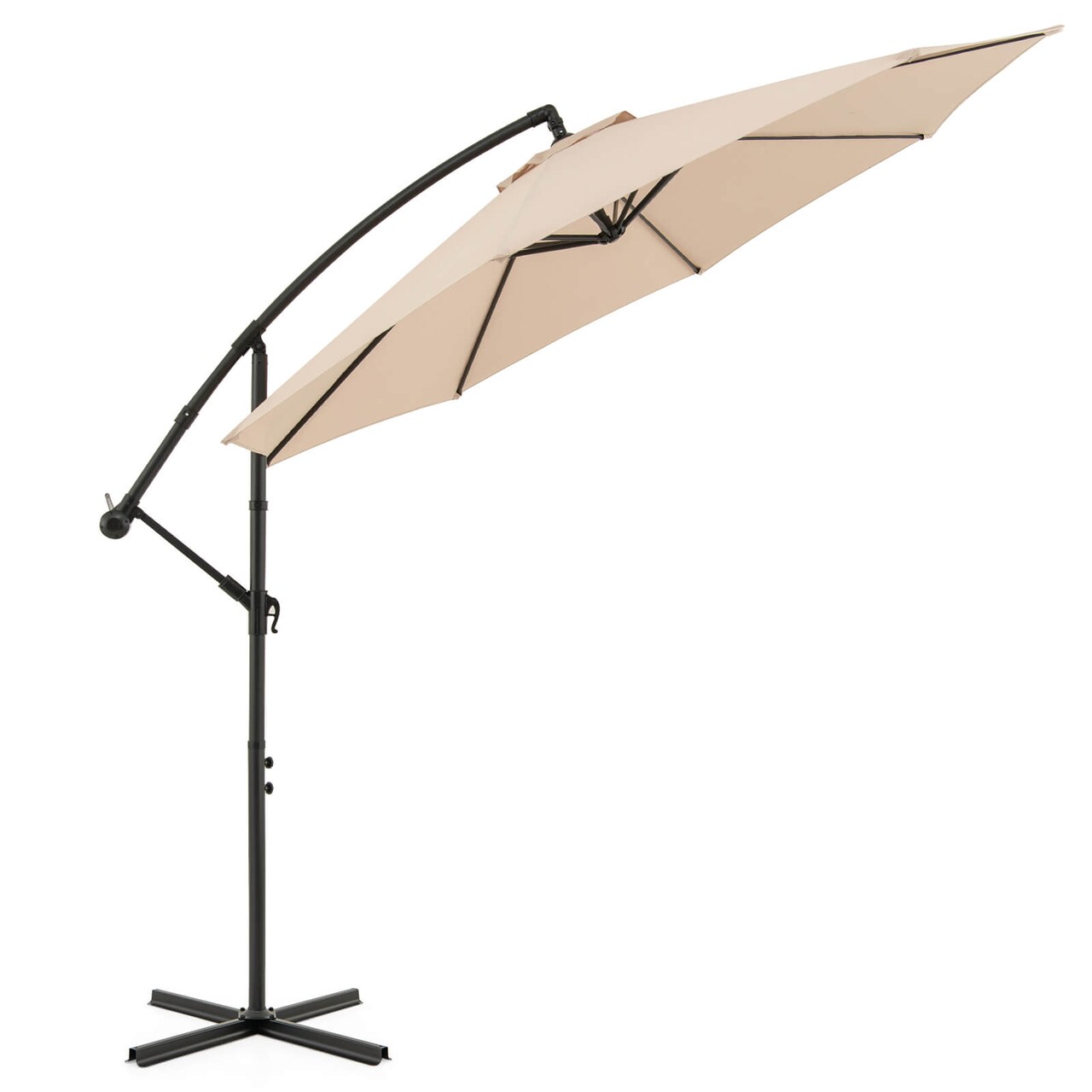 Costway 10' Hanging Umbrella Patio Sun Shade Offset Outdoor Market W/t Cross Base Beige
